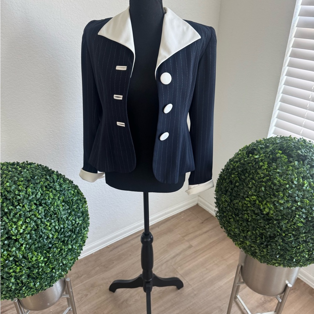 Chic Navy and White Women's Blazer
